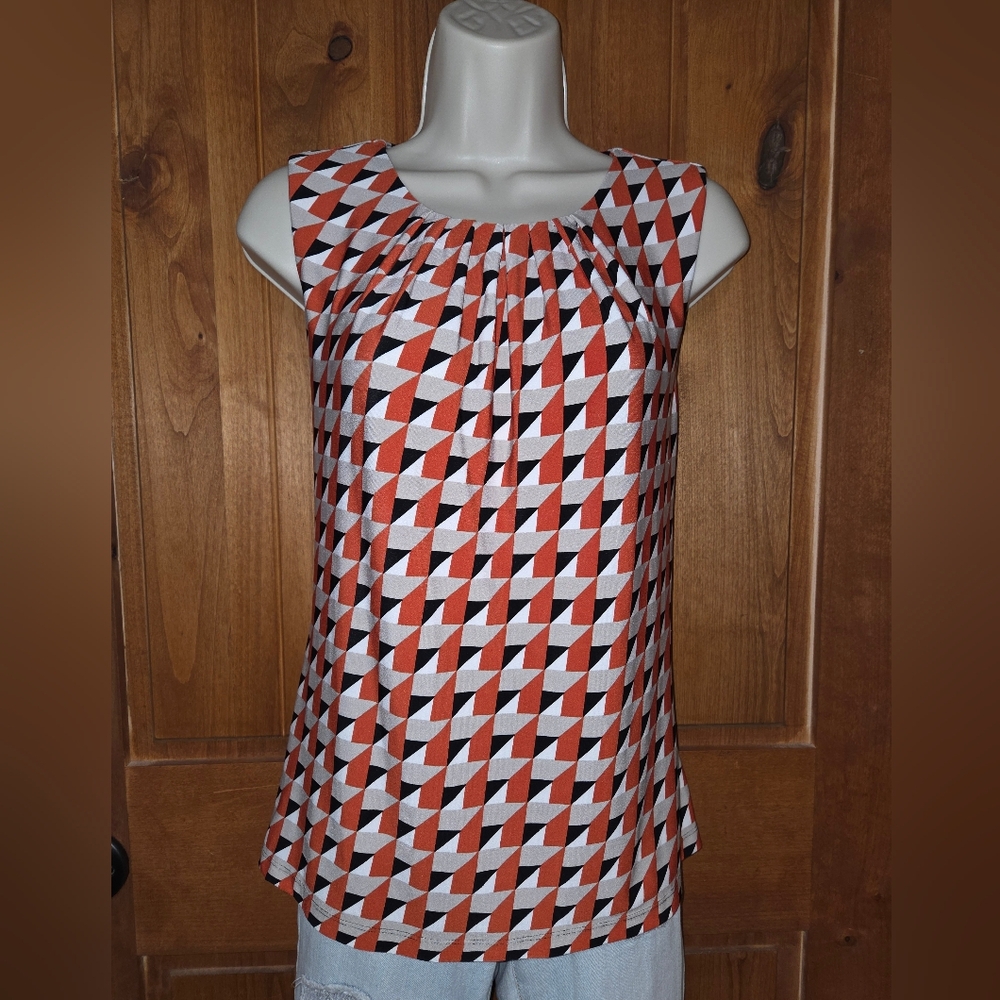 Calvin Klein Orange and Black Geometric Blouse